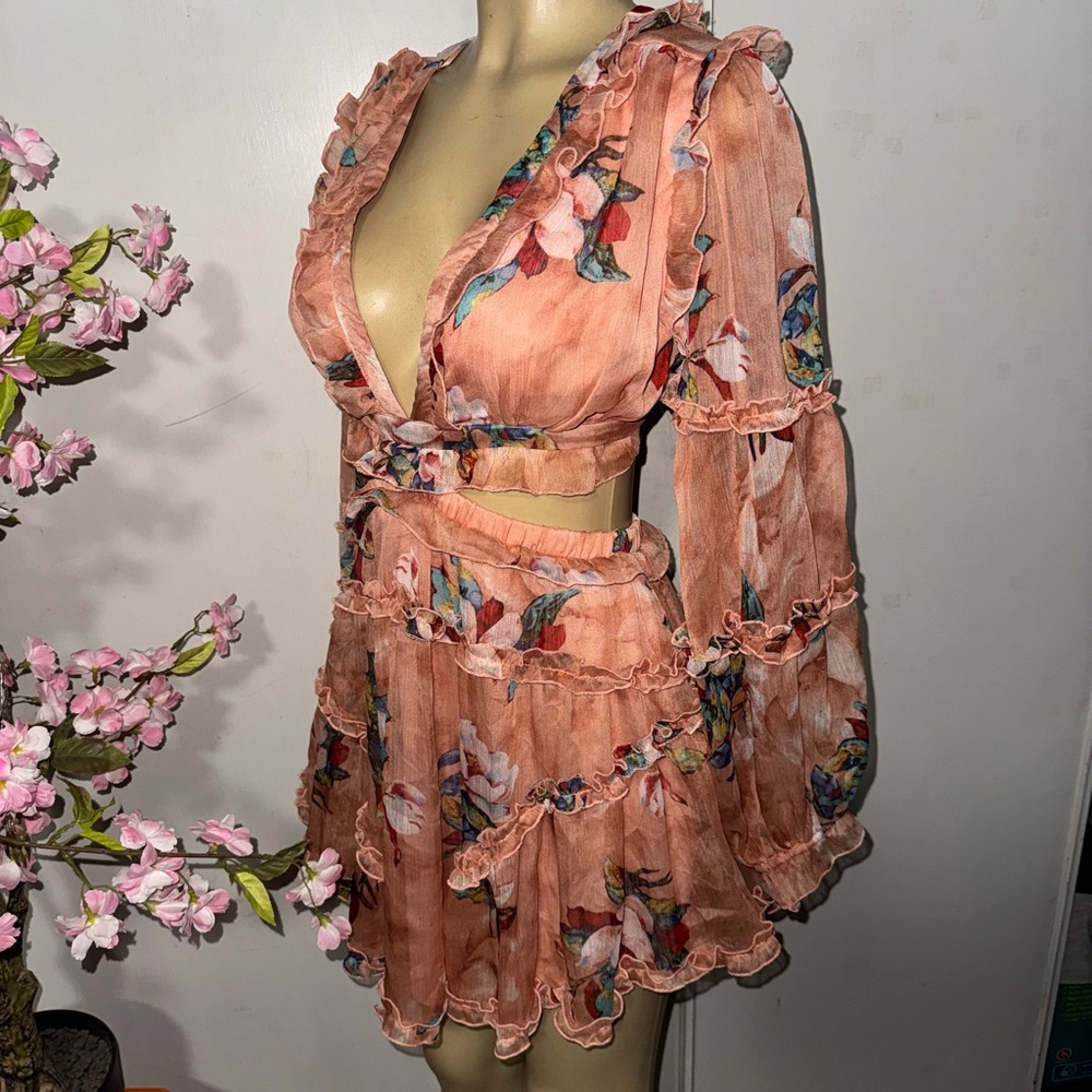 Luxxel Floral Ruffle Dress in Peach and Multicolor - Picture 5 of 8